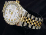Pre Owned Mens Rolex Two-Tone Datejust Diamond with a White Roman Dial 16013