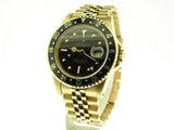 PRE OWNED MENS ROLEX YELLOW GOLD GMT-MASTER WITH A BLACK DIAL 16758