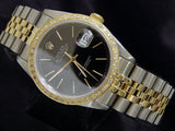 Pre Owned Mens Rolex Two-Tone Datejust with a Black Dial 16253