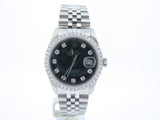 Pre Owned Mens Rolex Stainless Steel Datejust Black Diamond 16030