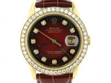 Pre Owned Mens Rolex Yellow Gold Diamond Datejust with a Red Dial 16238
