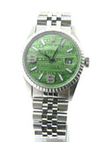 Pre Owned Mens Rolex Stainless Steel Datejust Green Arabic Diamond Wave 16030