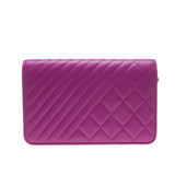 Chanel Magenta Lambskin Quilted Wallet On Chain