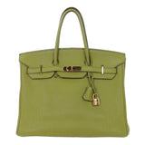 HERMES  Lime Green Togo 35cm Birkin Bag