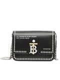 Small Studded Montage Print Black Leather TB Bag