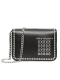 Small Studded Montage Print Black Leather TB Bag