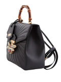 Queen Margaret Black quilted Leather Backpack