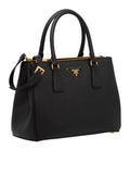 Galleria Saffiano Small Black Leather Tote Bag