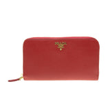 Prada Red Saffiano Leather Zippy Long Wallet