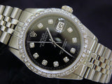 Pre Owned Mens Rolex Stainless Steel Datejust Black Diamond 1603