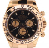 PRE OWNED MENS ROLEX EVEROSE ROSE GOLD DAYTONA WITH A BLACK DIAL 116505