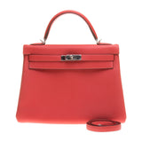 Hermes Rouge Pivoine Clemence Leather Kelly 32cm (R Stamp)