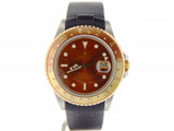 PRE OWNED MENS ROLEX TWO-TONE GMT-MASTER II ROOT BEER WITH A BROWN DIAL 16713