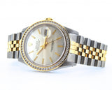 Pre Owned Mens Rolex Two-Tone Datejust Diamond with a Silver Dial 16233