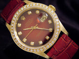 Pre Owned Mens Rolex Yellow Gold Datejust Diamond Red 16018