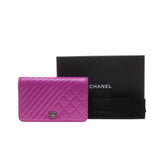 Chanel Magenta Lambskin Quilted Wallet On Chain