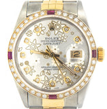 Pre Owned Mens Rolex Two-Tone Datejust Diamond Ruby Silver Flower 16233