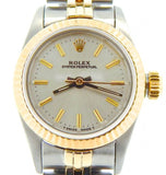 PRE OWNED LADIES ROLEX TWO-TONE OYSTER PERPETUAL WITH A SILVER DIAL 67193