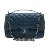 Chanel A94179 Teal Blue Lambskin Quilted Large Chain Bag