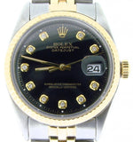 Pre Owned Mens Rolex Two-Tone Datejust with a Black Diamond Dial 1601