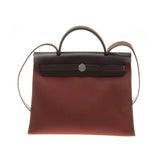 Hermes Brick Red Canvas with Brown Leather Herbag Zip 31cm (P Stamp)