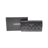 Chanel Black Caviar Leather Quilted Continental Long Wallet