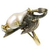 French Antique Baroque Pearl and Silver Stork Ring ca.1850