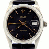 PRE OWNED MENS ROLEX STAINLESS STEEL OYSTERDATE WITH A BLACK DIAL 6694