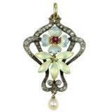 Art Nouveau diamond and enamel pendant