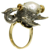 French Antique Baroque Pearl and Silver Stork Ring ca.1850