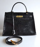 Hermes Kelly 32 Black Crocodile