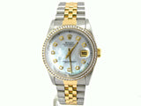 Pre Owned Mens Rolex Two-Tone Datejust Diamond White MOP 16233