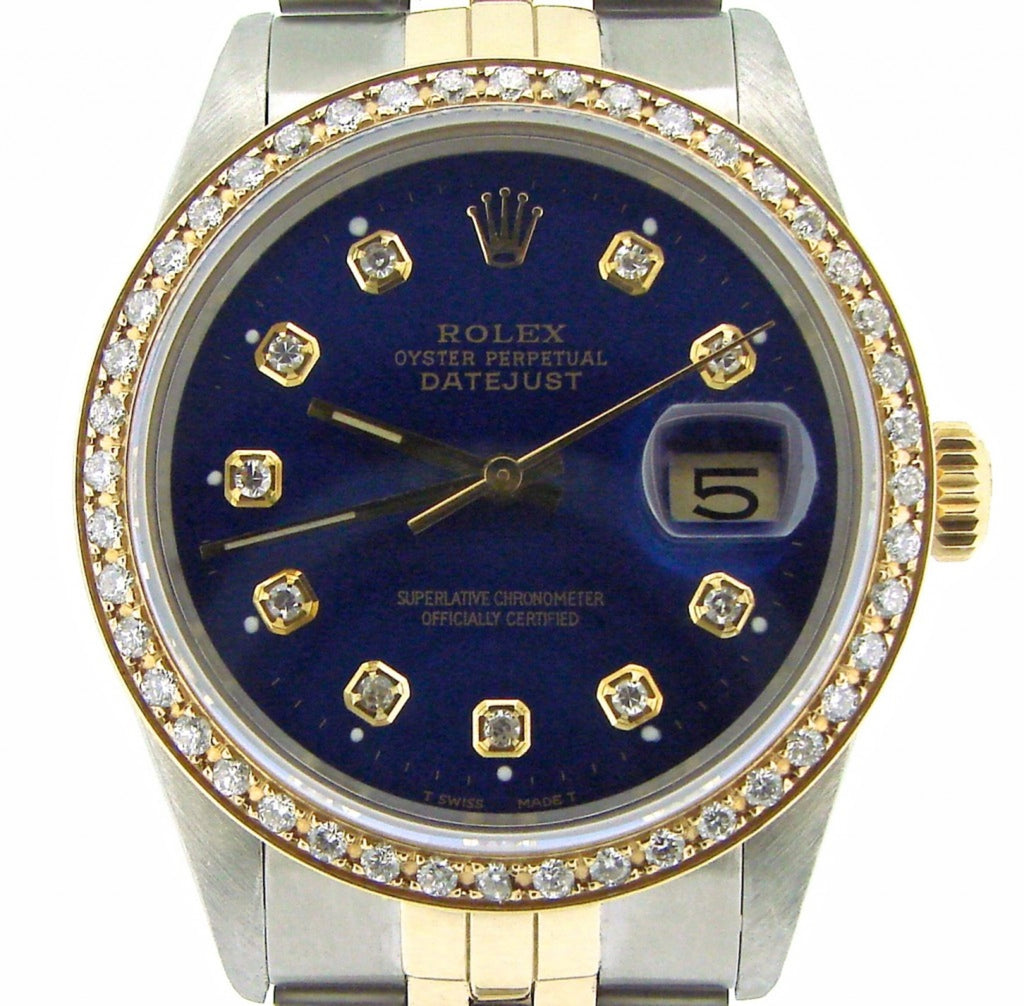 Pre Owned Mens Rolex Two-Tone Diamond Datejust with a Blue Dial 16013