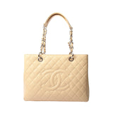 Chanel Beige Caviar Leather Quilted GST Tote Bag