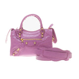 Balenciaga 309544 Light Purple Lambskin Gold Giant 12 Mini City Motorcycle Handb