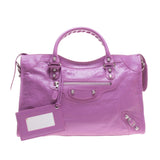 Balenciaga 281770 Light Purple Lambskin Silver Giant 12 City Motorcycle Handbag