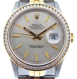 Pre Owned Mens Rolex Two-Tone Datejust Diamond with a Silver Dial 16233