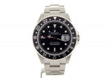 PRE OWNED MENS ROLEX STAINLESS STEEL GMT MASTER II WITH A BLACK DIAL 16710