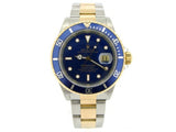 PRE OWNED MENS ROLEX TWO-TONE SUBMARINER DATE WITH A BLUE DIAL 16613