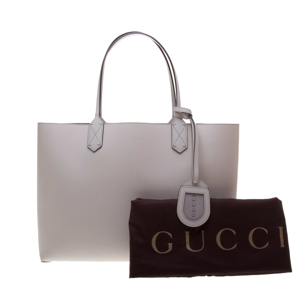 Gucci 368568 Beige Leather / Ebony GG Supreme Canvas Reversible Large Tote Bag
