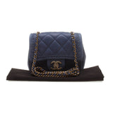 Chanel A92920 Navy Velvet Calfskin Leather Quilted Chain Bag