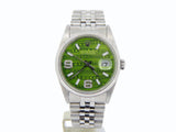Pre Owned Mens Rolex Stainless Steel Datejust Green Arabic Diamond Wave 16200