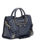 Classic Metallic Edge City Medium Blue Leather Tote