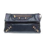 Balenciaga Navy Lambskin Gold Giant 12 Envelope Clutch with Shoulder Stap