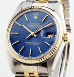 Pre Owned Mens Rolex Two-Tone Datejust with a Blue Dial 16013