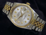 Pre Owned Mens Rolex Two-Tone Datejust with a Silver Diamond Dial 16013
