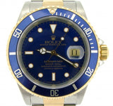 PRE OWNED MENS ROLEX TWO-TONE SUBMARINER DATE WITH A BLUE DIAL 16613