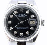 Pre Owned Mens Rolex Stainless Steel Datejust with a Black Diamond Dial 1601
