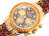 PRE OWNED MENS ROLEX YELLOW GOLD LEOPARD DIAMOND SAPPHIRE DAYTONA 116518