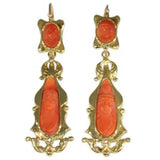 19th Century coral cameo dangle earring